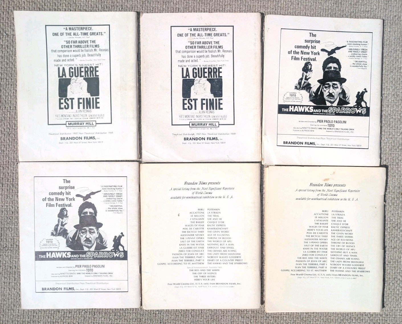 6 Issues Film Quarterly Magazine 1967 1968 1969