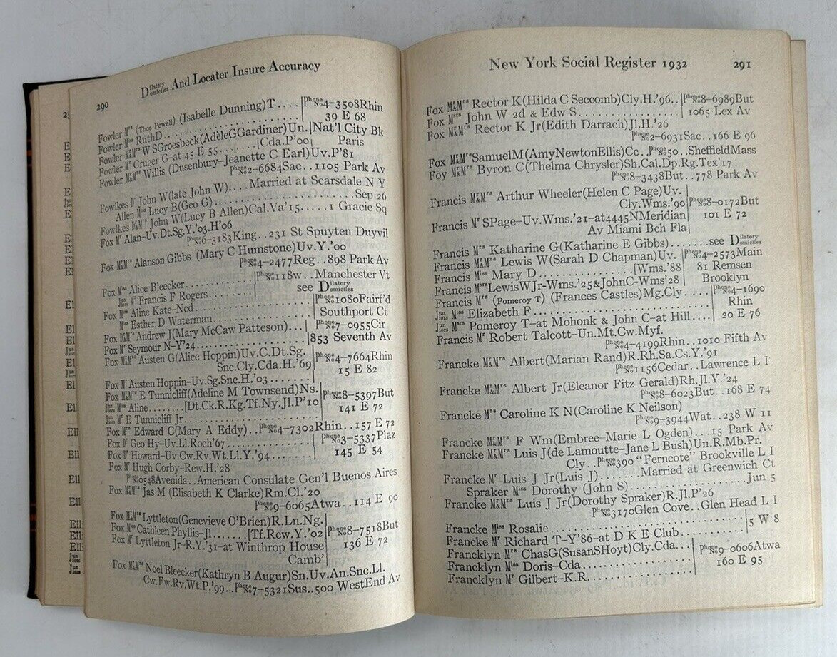 Social Register New York 1932 Hardcover First Edition 1040 pages