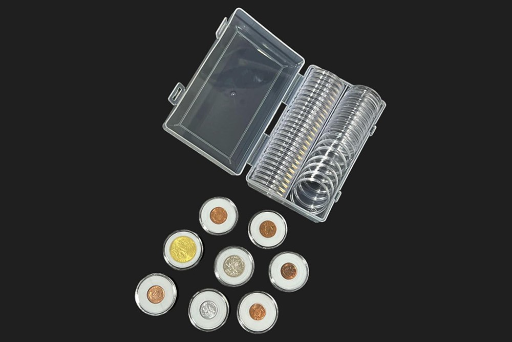 50PCS*40mm Coin Capsules Round Plastic Coin Holder White gaskets with Case Box🔥