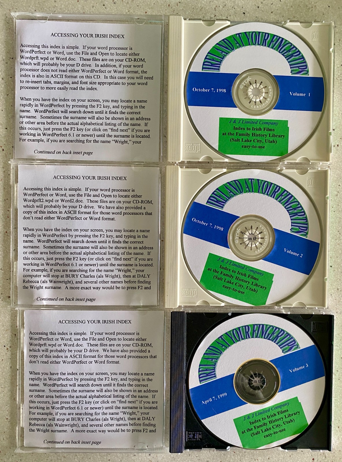 Ireland At Your Fingertips Inex of Irish Microfilms FAmily History Vol 1 2 & 3