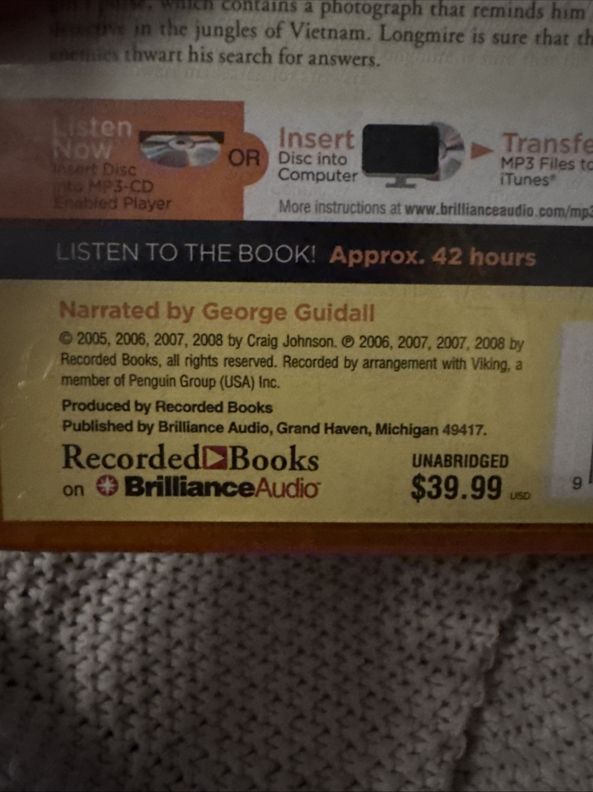 THE WALT LONGMIRE MYSTERY SERIES -BOOKS 1-4 MP3-CD/COLD DISH, DEATH W/OUT & MORE