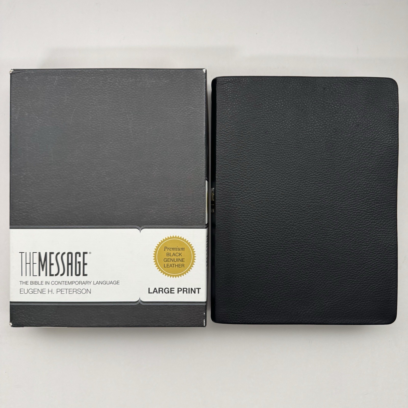 The Message Large Print Genuine Black Leather Bible Eugene H. Peterson w/ Box