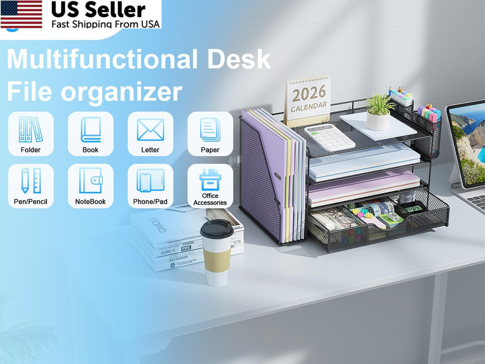 gianotter Desk Organizers and Accessories with 41.3 x 24 x 22.9 cm, Black