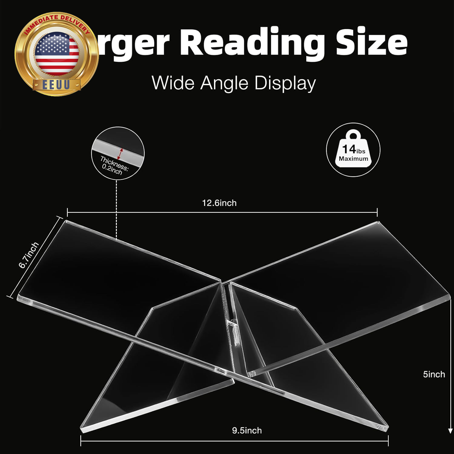 Clear Acrylic Book Stand – Large 12.6 X 6.7 X 5 in Book Holder for Cookbooks, Bi
