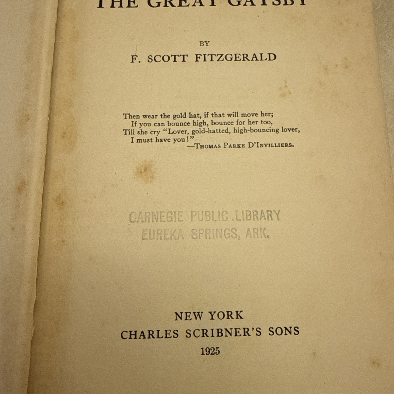 THE GREAT GATSBY by F. SCOTT FITZGERALD 1st EDITION, 1st PRINTING 1925