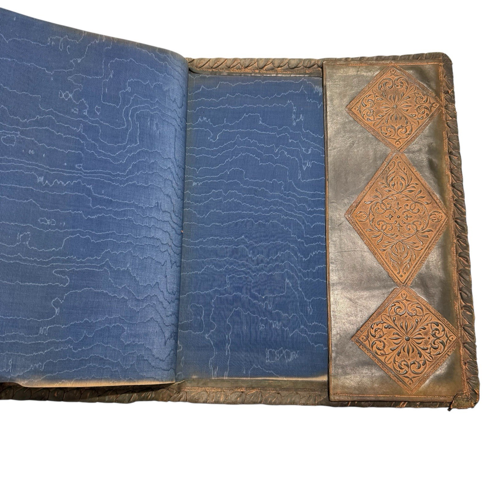 Antique Hand Tooled Leather Book Cover made In Italy Large 13” X 16” Gilded