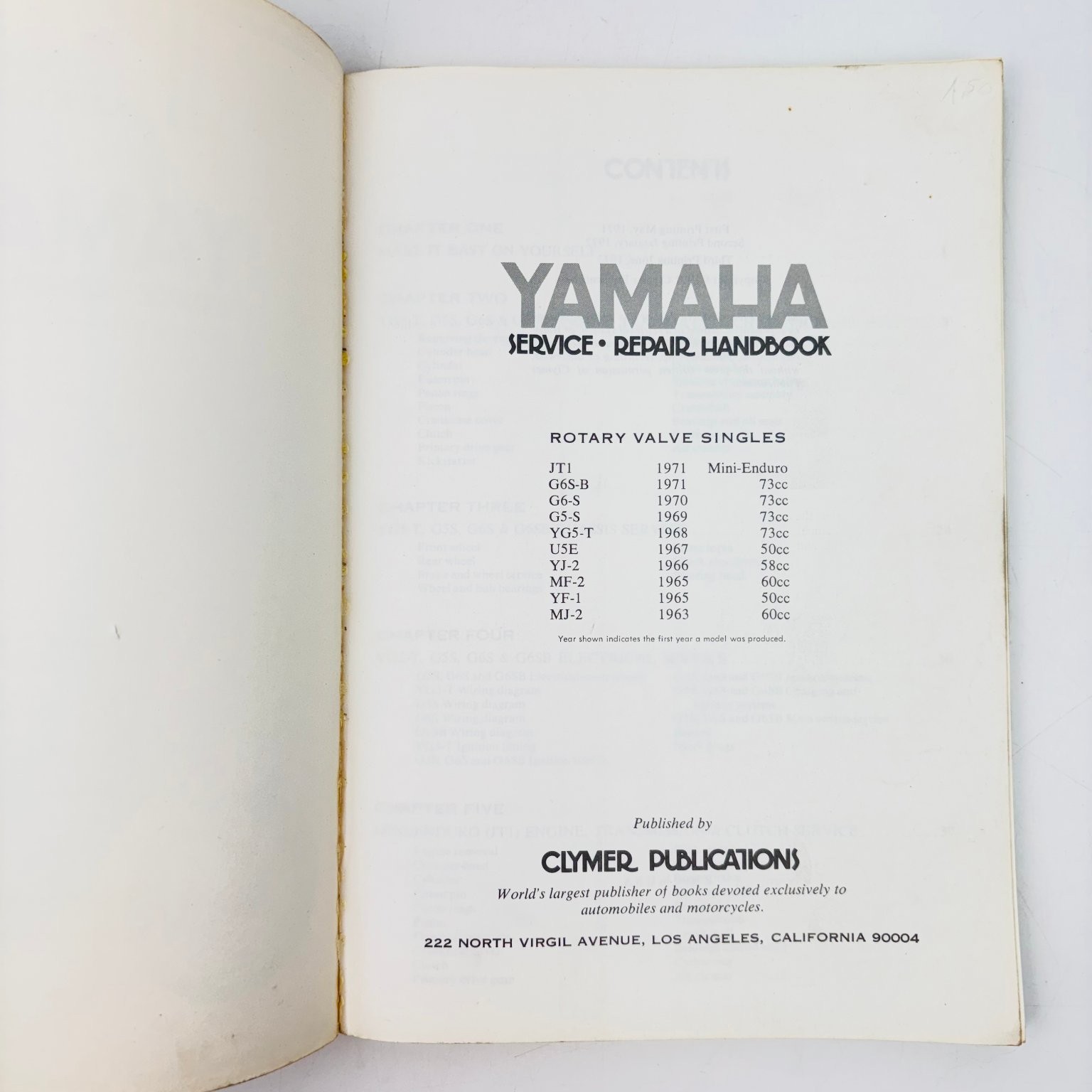 Yamaha Service Repair Handbook Rotary Valve Singles 1963-1971 1st Print Clymer