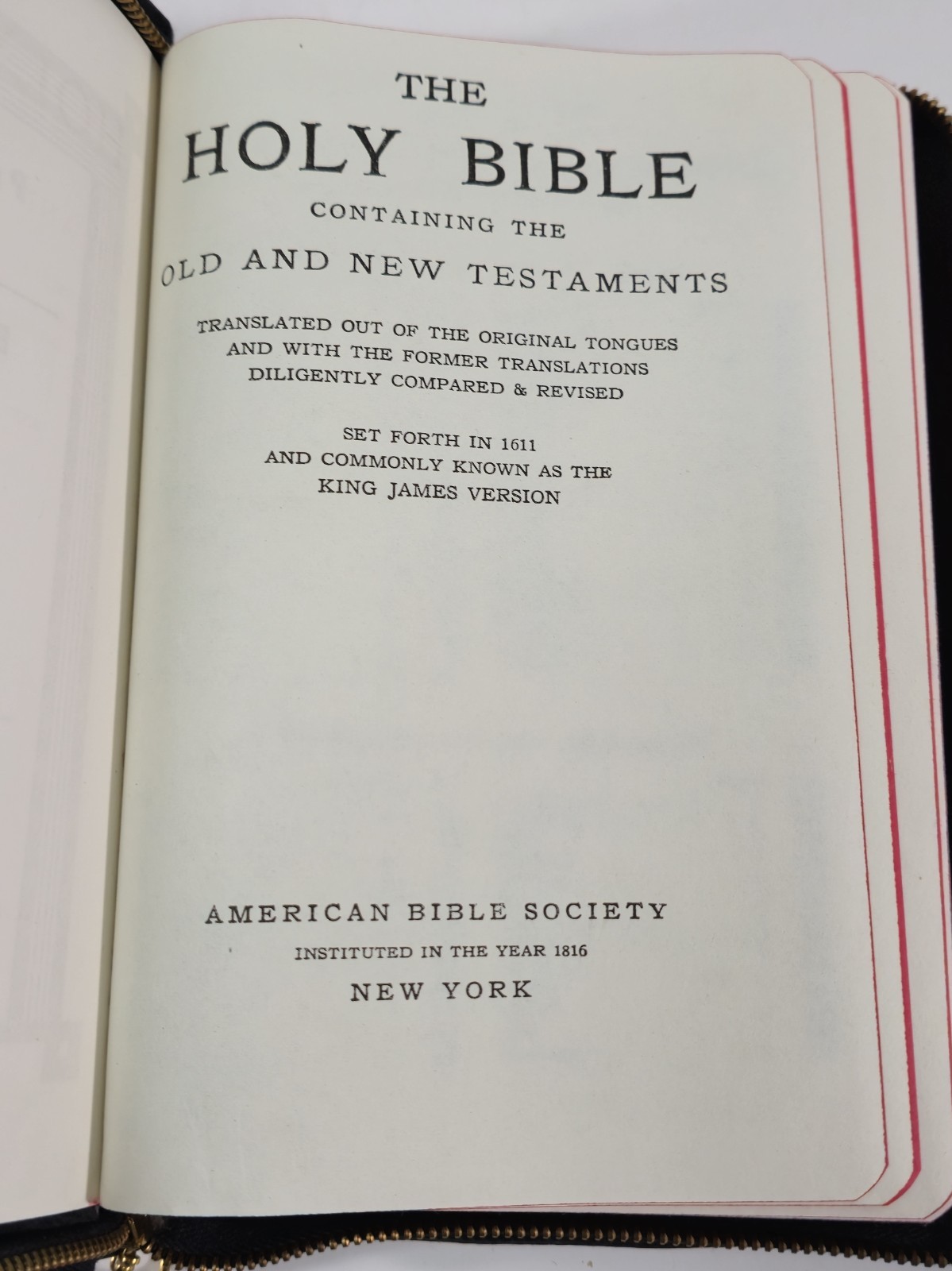 Holy Bible King James Version 1611 American Bible Society 1954 Zippered Closure
