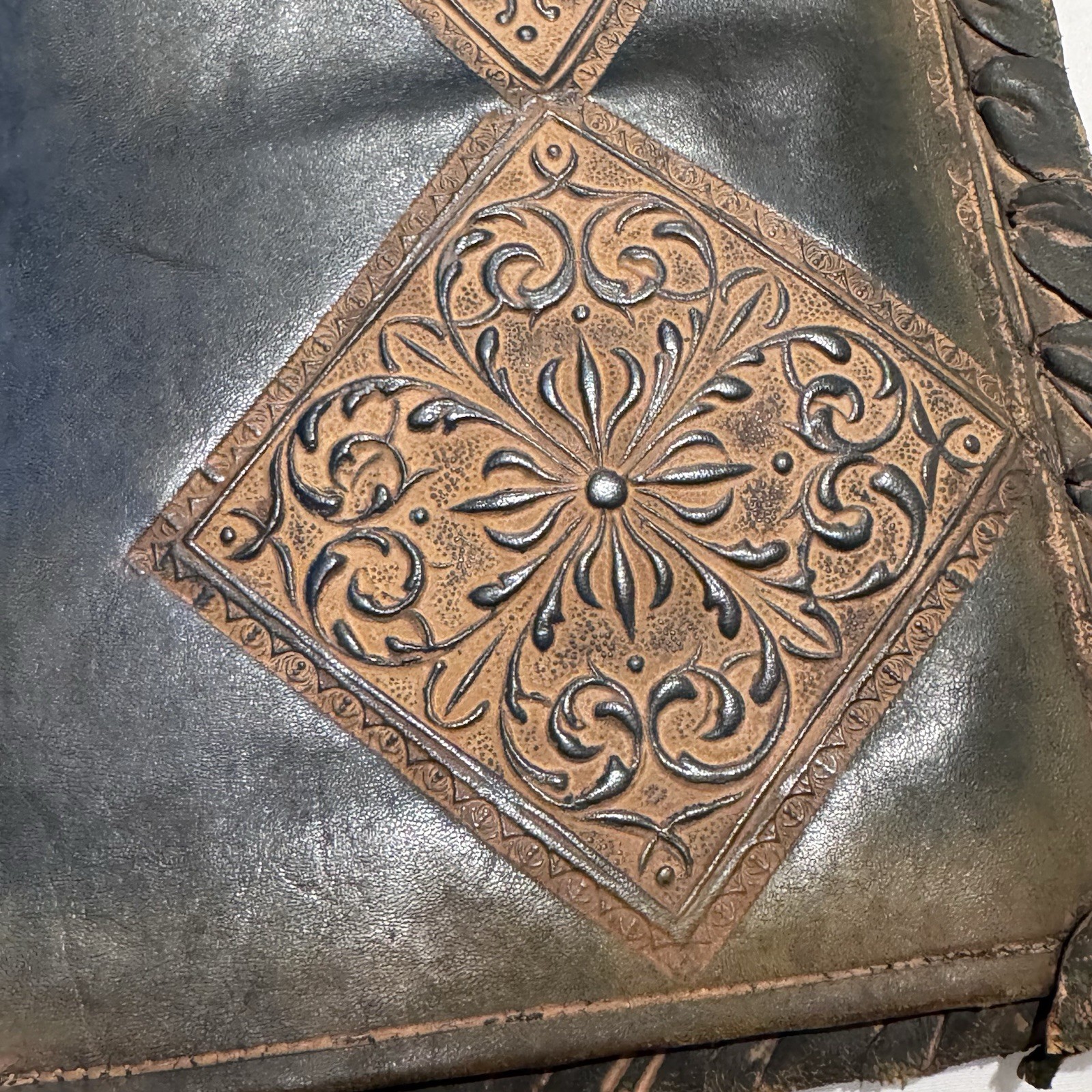 Antique Hand Tooled Leather Book Cover made In Italy Large 13” X 16” Gilded