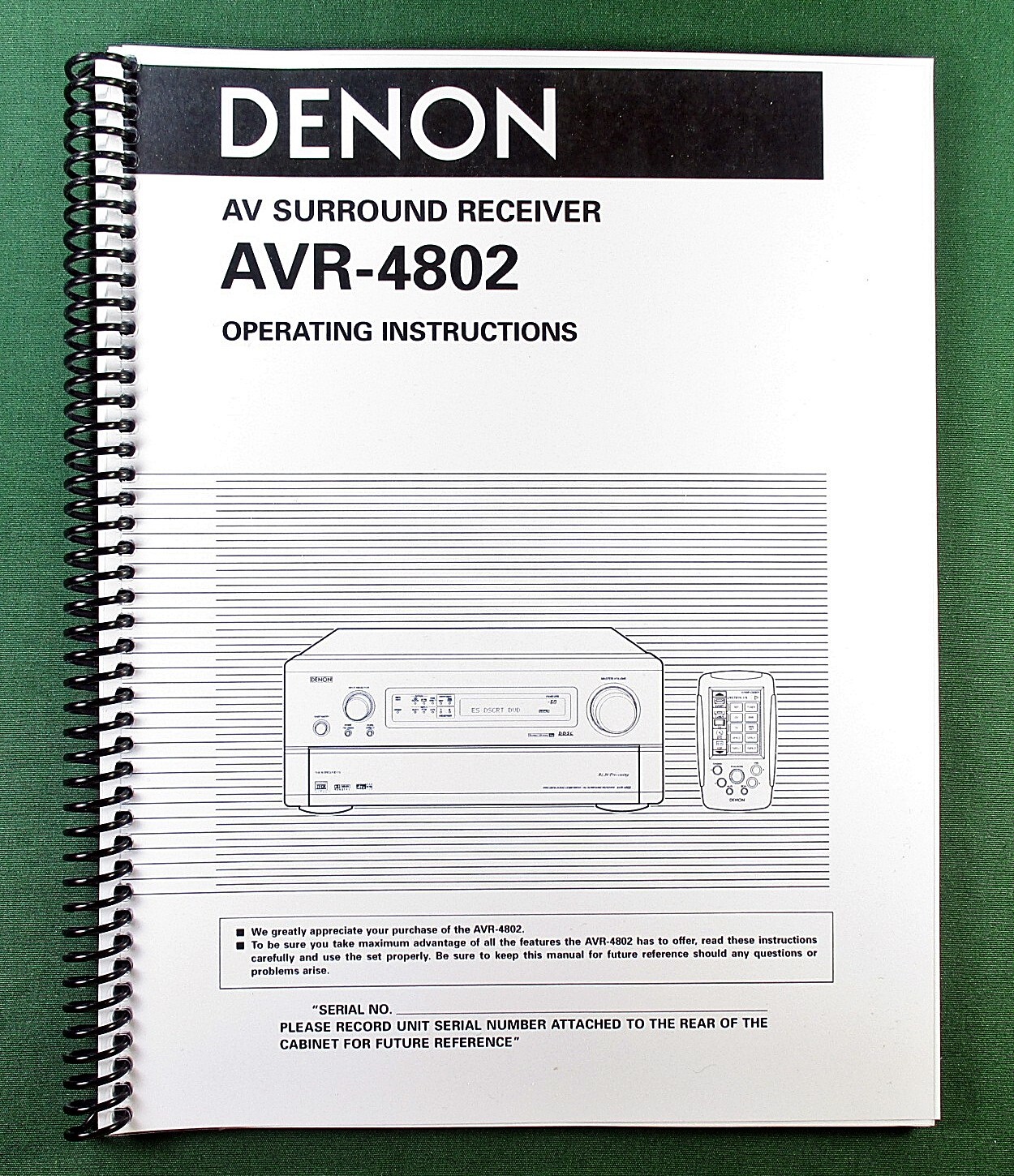 Denon AVR-4802 Instruction Manual: 72 Pages & Protective Covers!