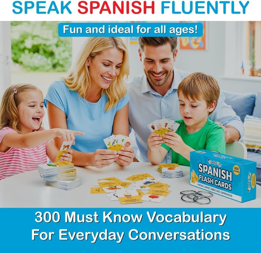 300 Spanish Vocabulary Flashcards Bilingual Learning Game for Adults Kids