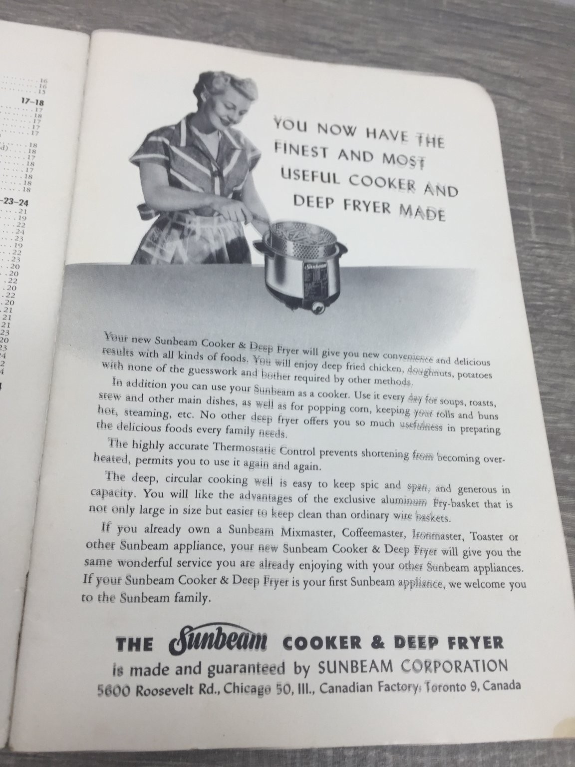 Sunbeam Cooker & Deep Fryer Cook-Guide 1952 Vintage Recipe Booklet Appliances
