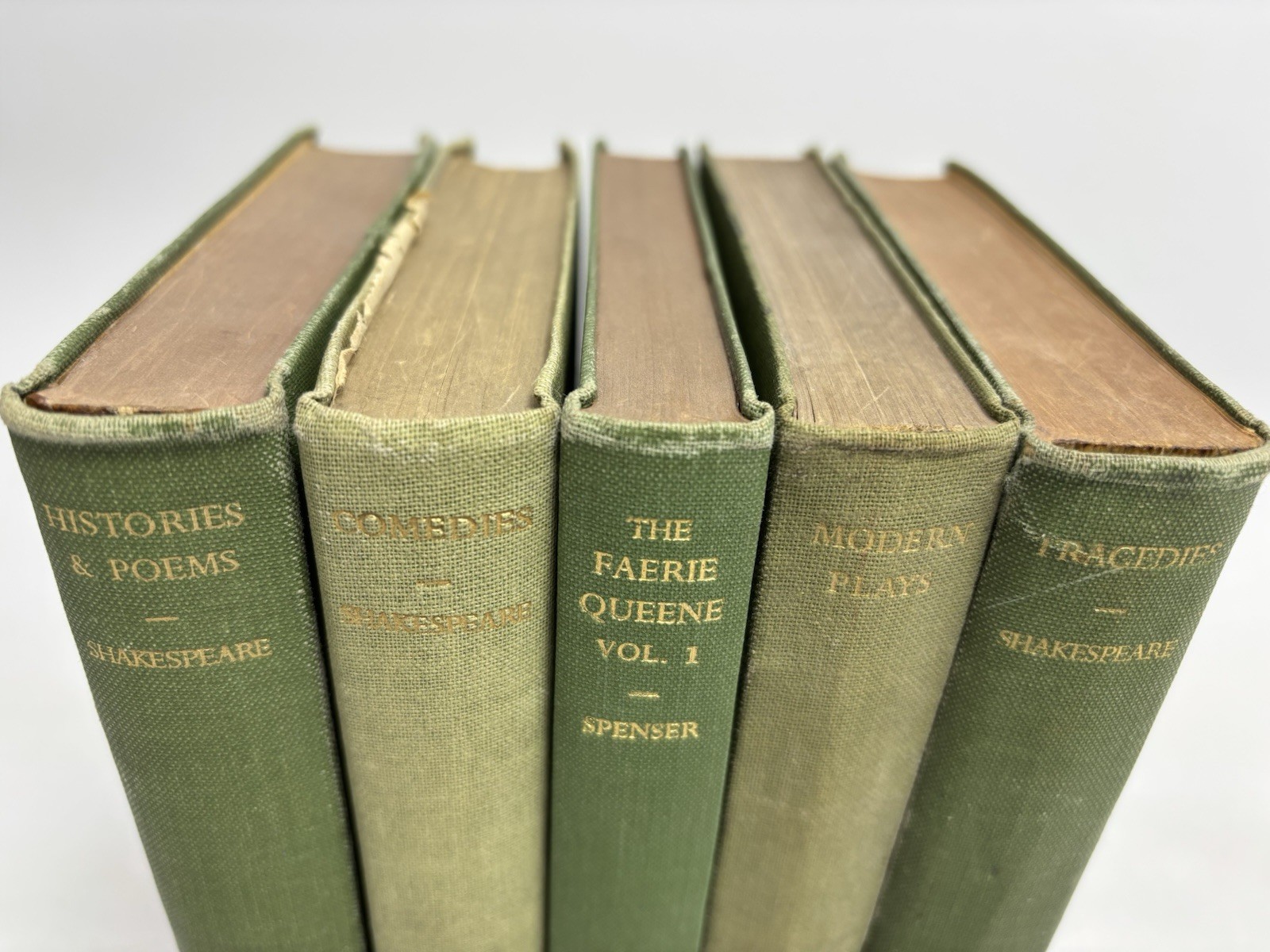 Small Old Green Books for Decoration. 12cm shelf space. 17.5cm Tall