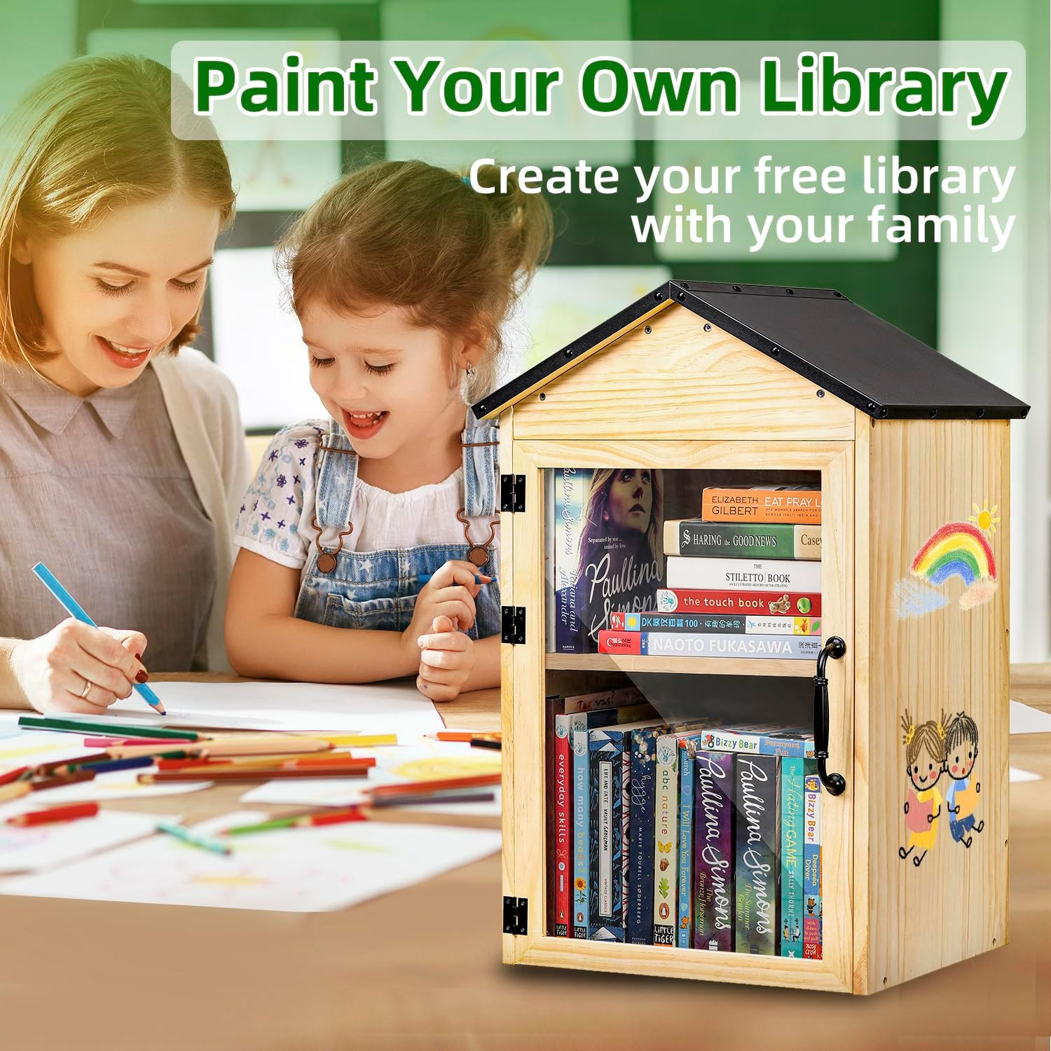 Little Library Box Outdoor 2-Tier Little Library for Neighborhoods Community Sc
