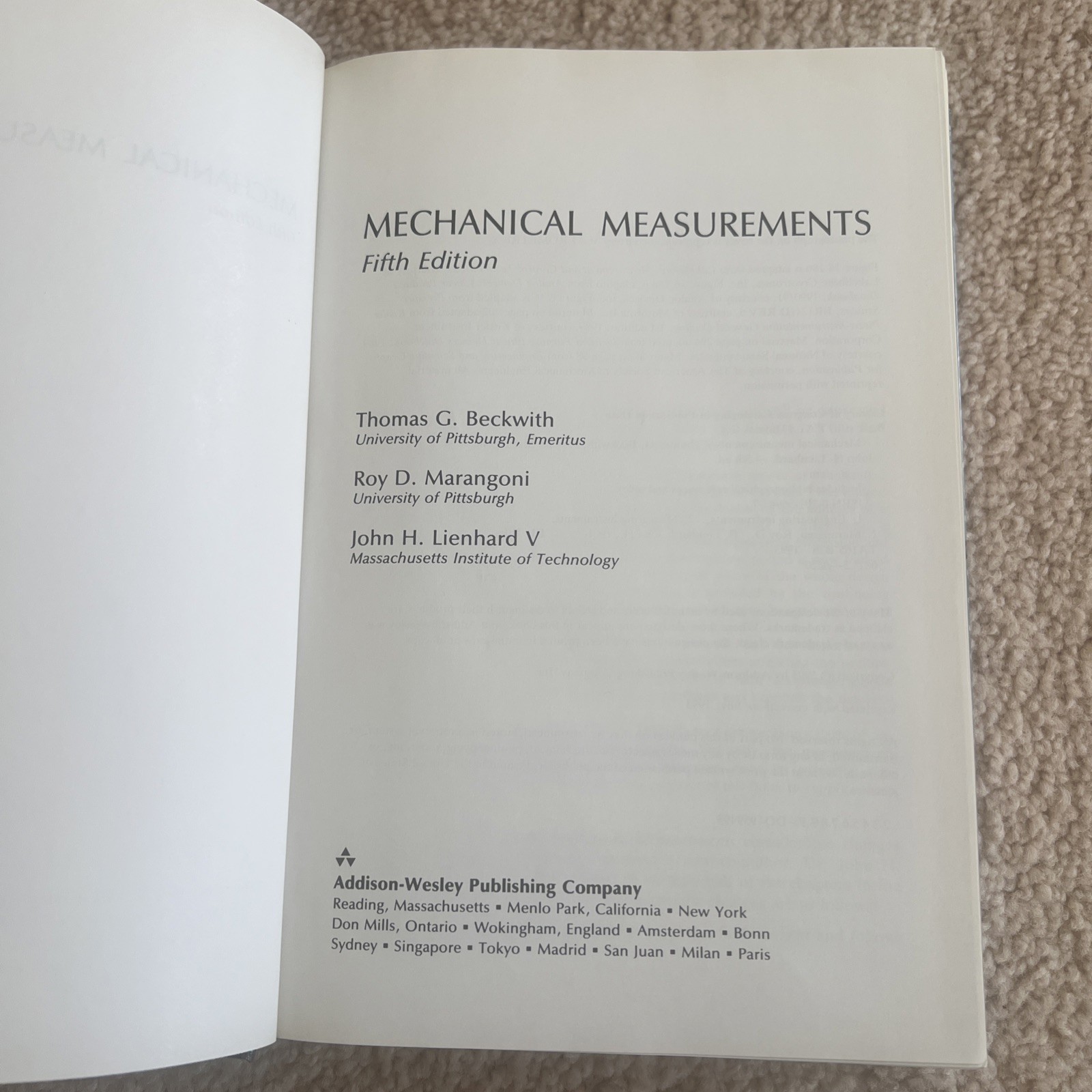 Mechanical Measurements (5th Edition) – Hardcover By Beckwith, Thomas G. – GOOD