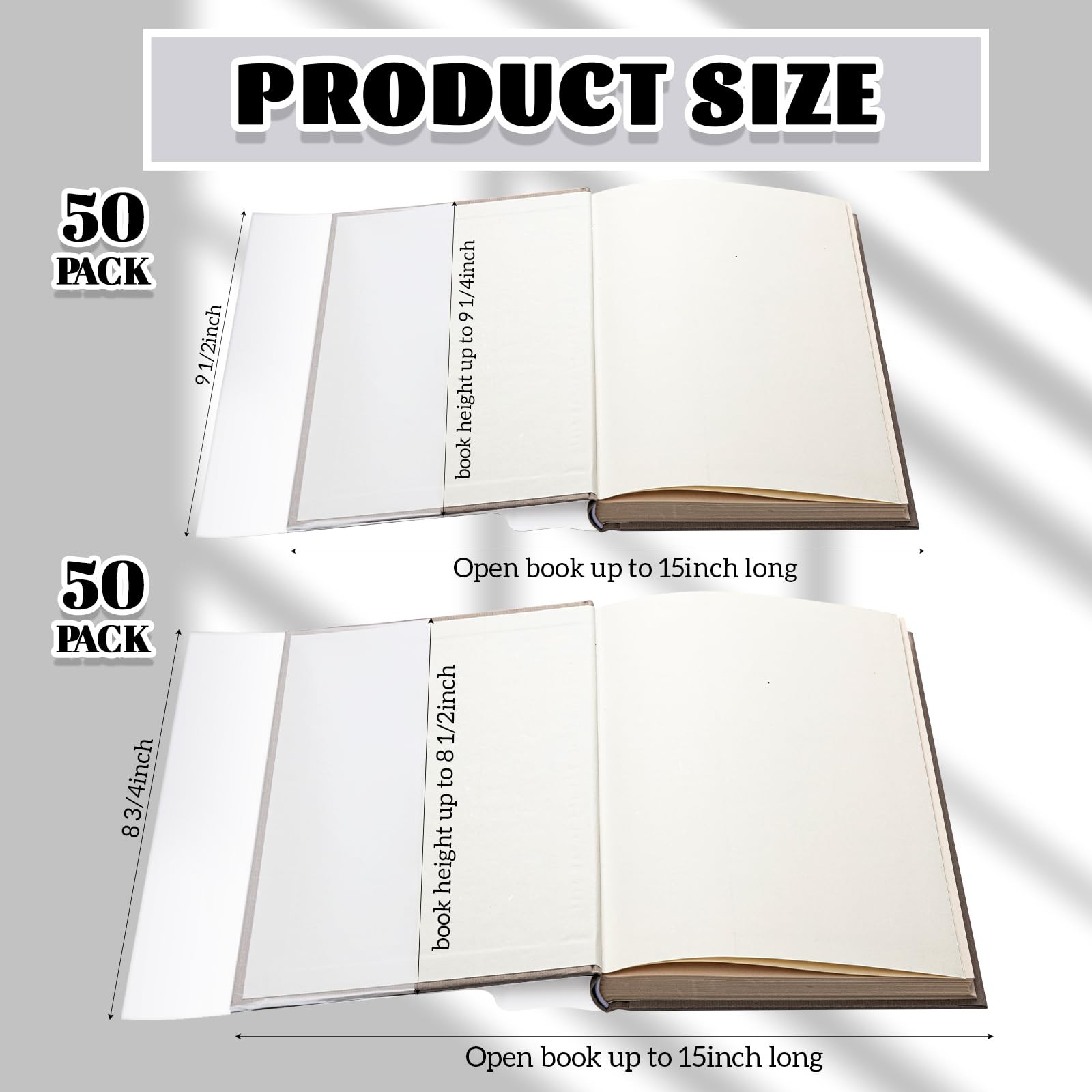 100 Pack Adjustable Clear Book Cover for Book with 9.25 x 15+8.5 x 15, Plastic