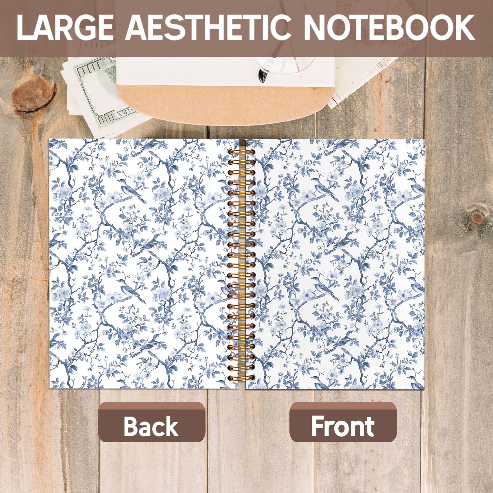 Spiral Notebook Chinoiserie Floral Pattern Hardcover Journal 5.5×8.3in