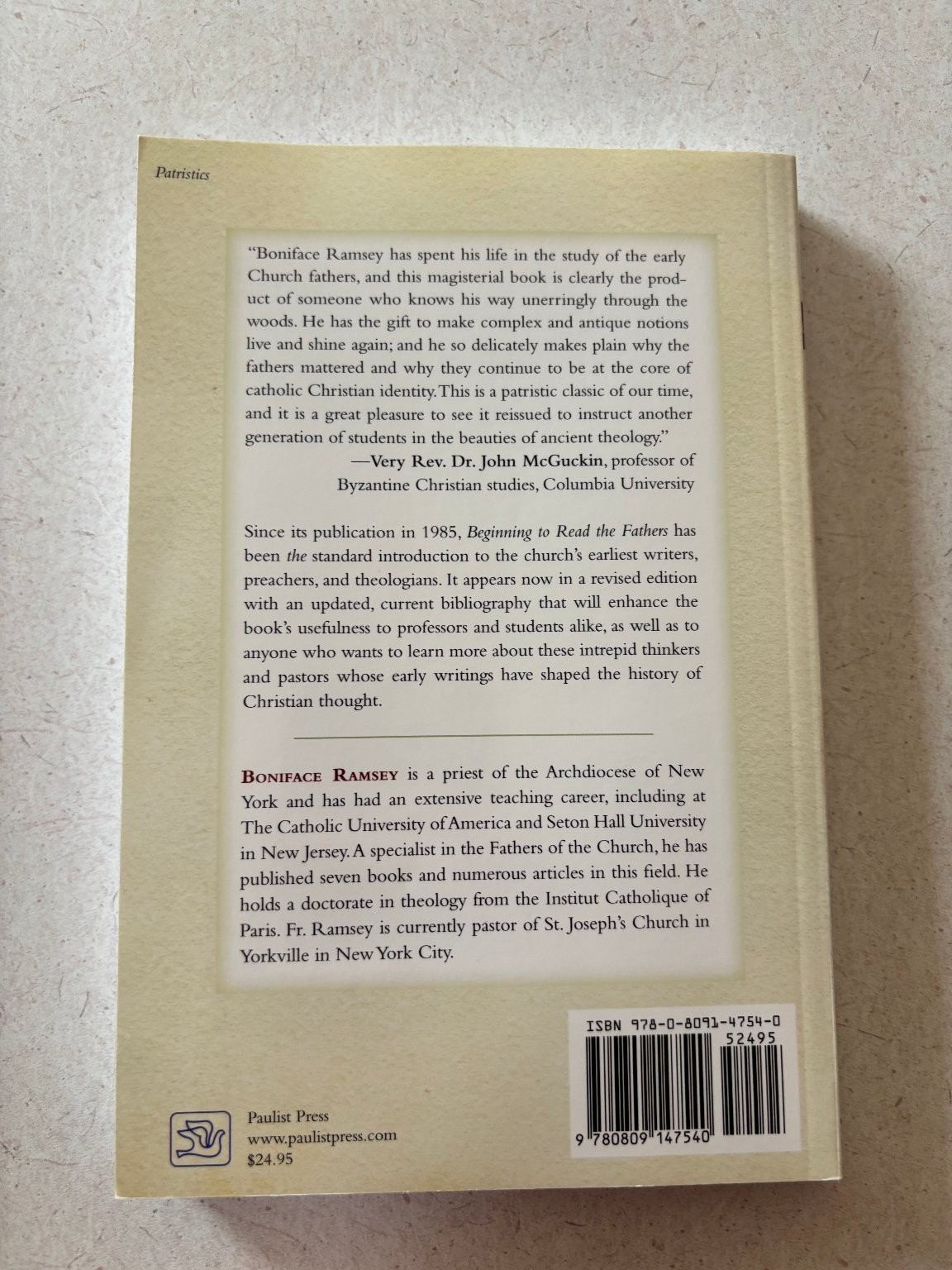 Beginning to Read the Fathers Boniface Ramsey 2012 Revised Edition Paulist Press