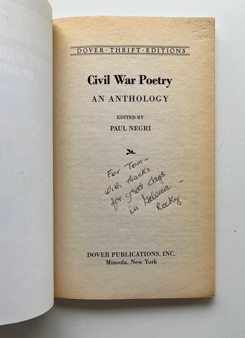 Civil War Poetry An Anthology Paul Negri Unabridged LN Dover 1977