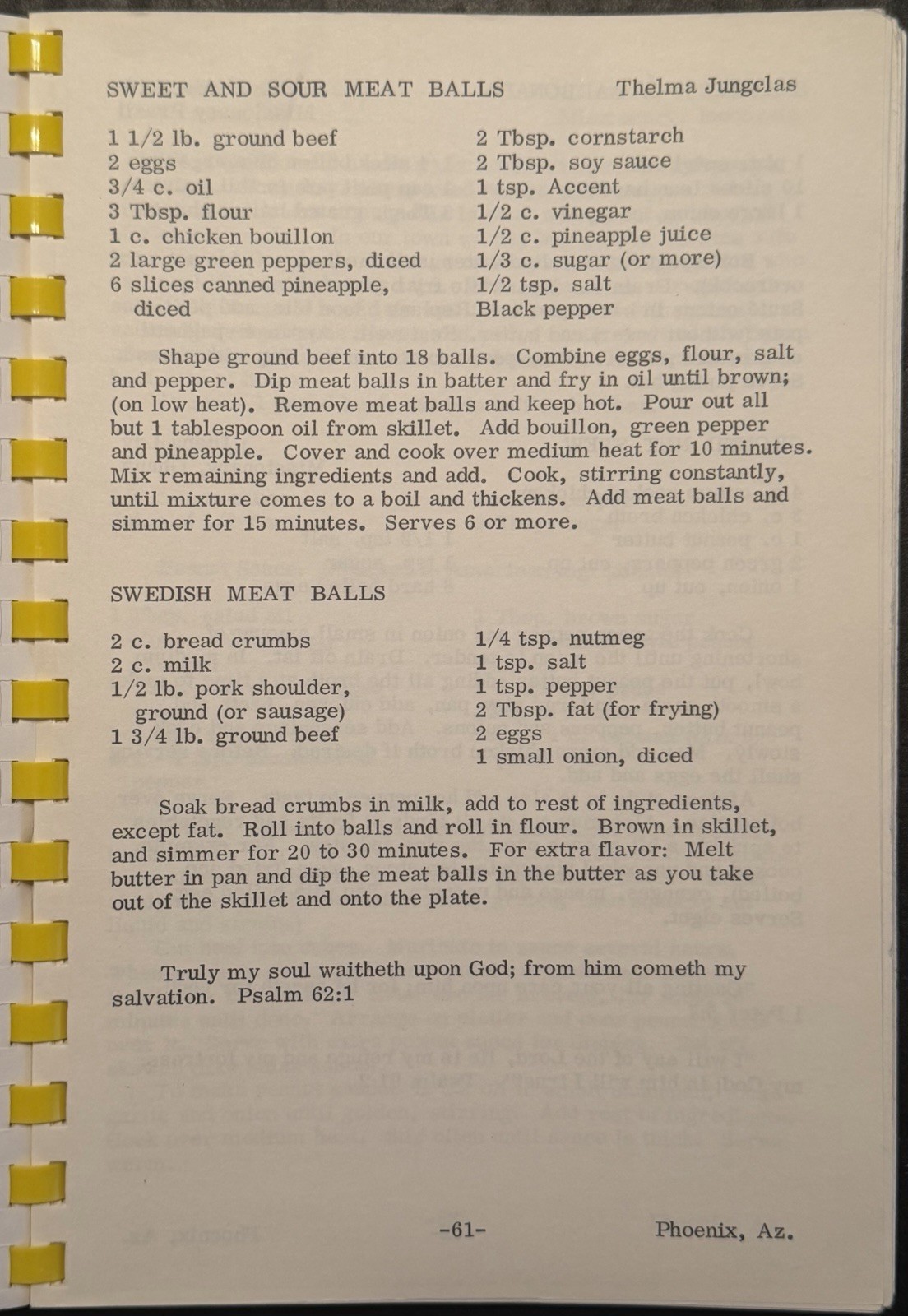 1978 PHOENIX, AZ, CENTRAL BAPTIST CHURCH COOKBOOK 182 PAGES VINTAGE