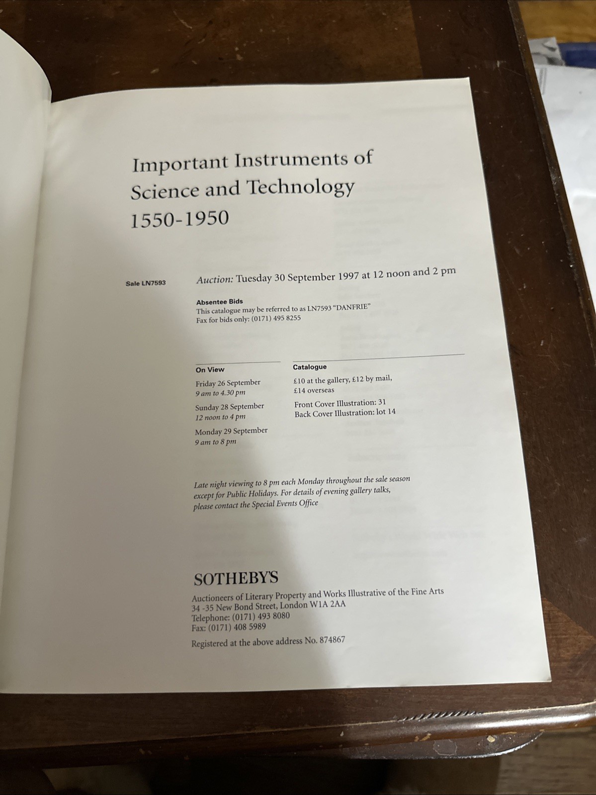 Sotheby’s Important Instruments Of Science & Technology 1550-1950 London 1997 PB