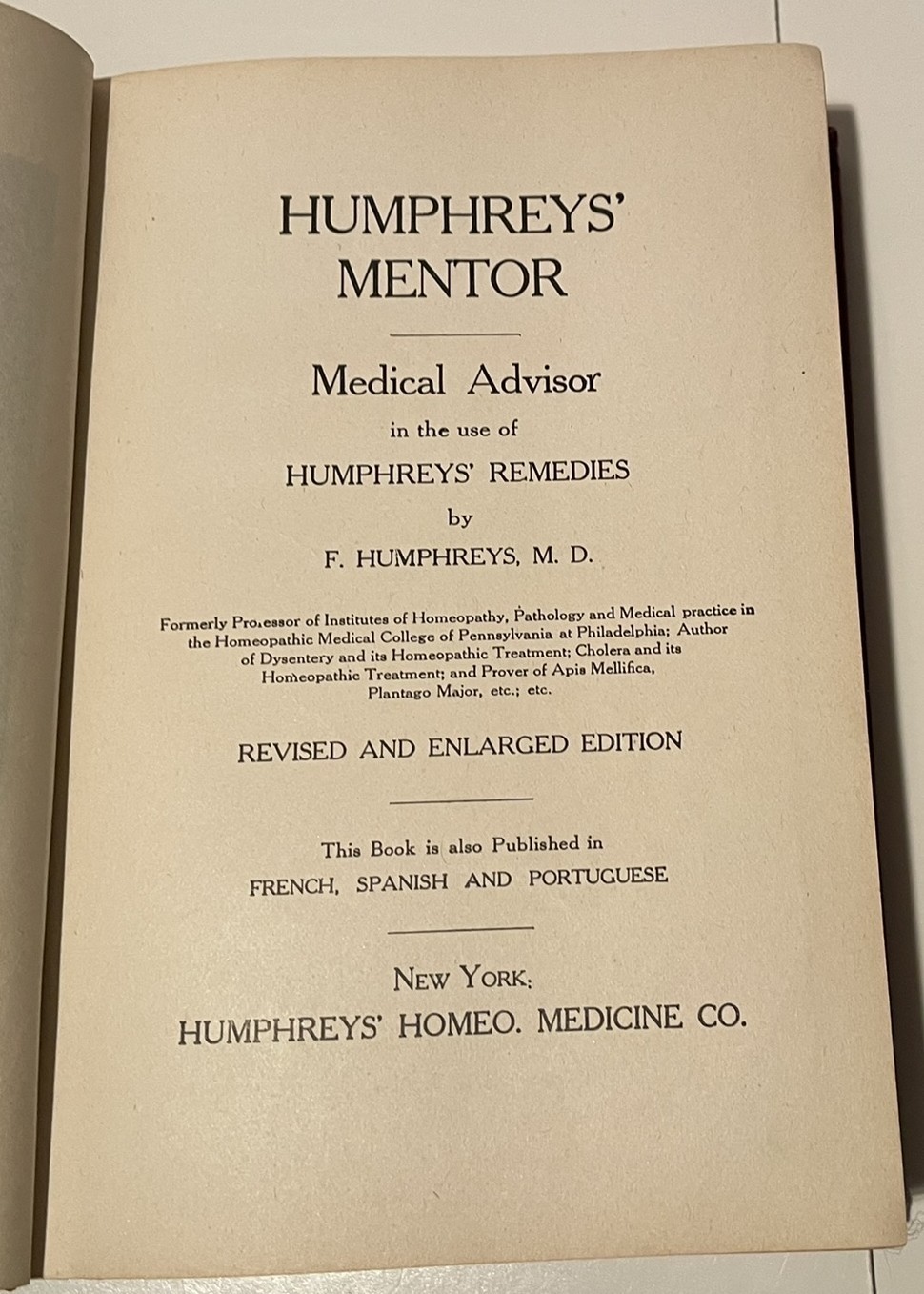 Humphreys’ Mentor and Medical Advisor, Frederick Humphreys (1926)