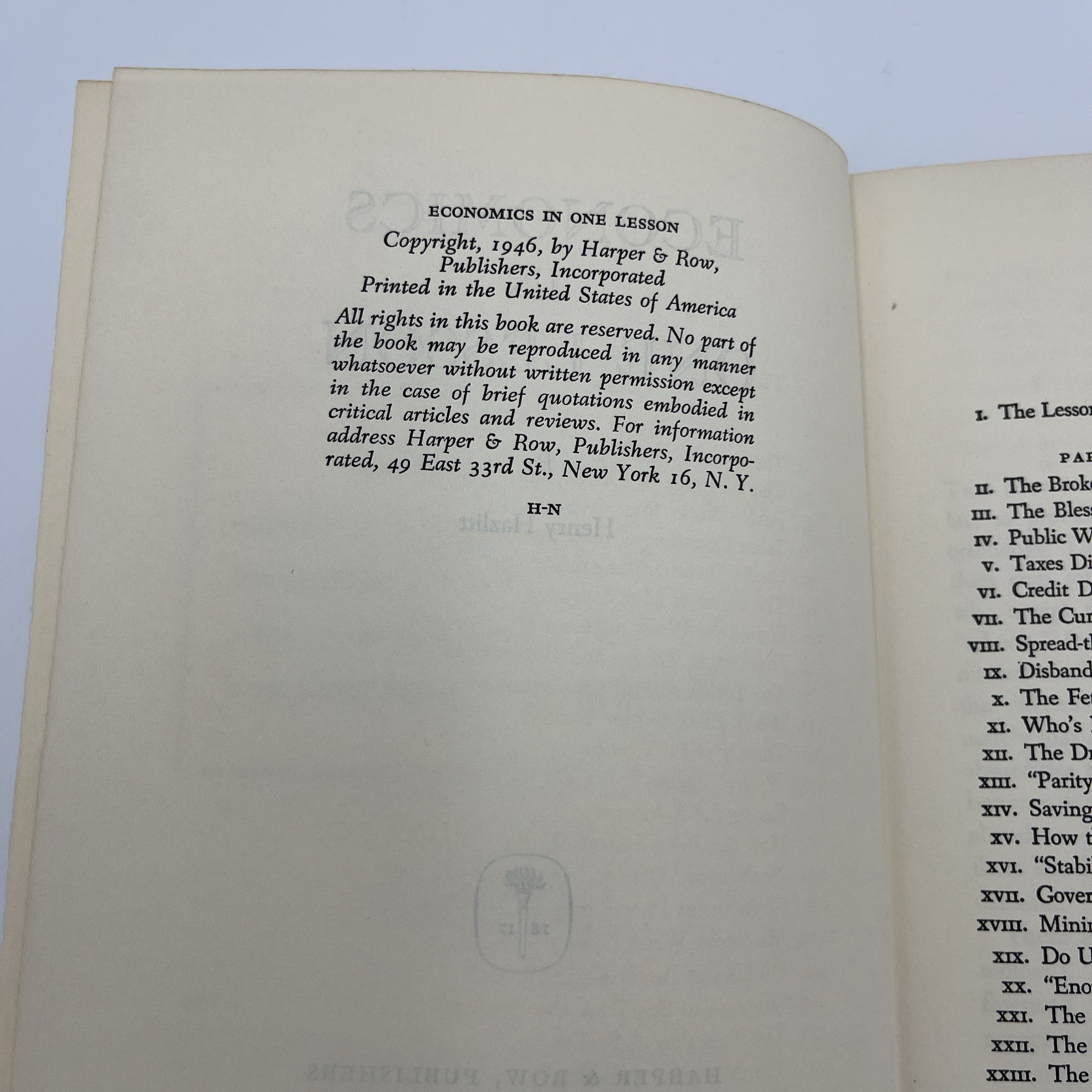 1946 Economics In One Lesson by Henry Hazlitt HC Government History Book
