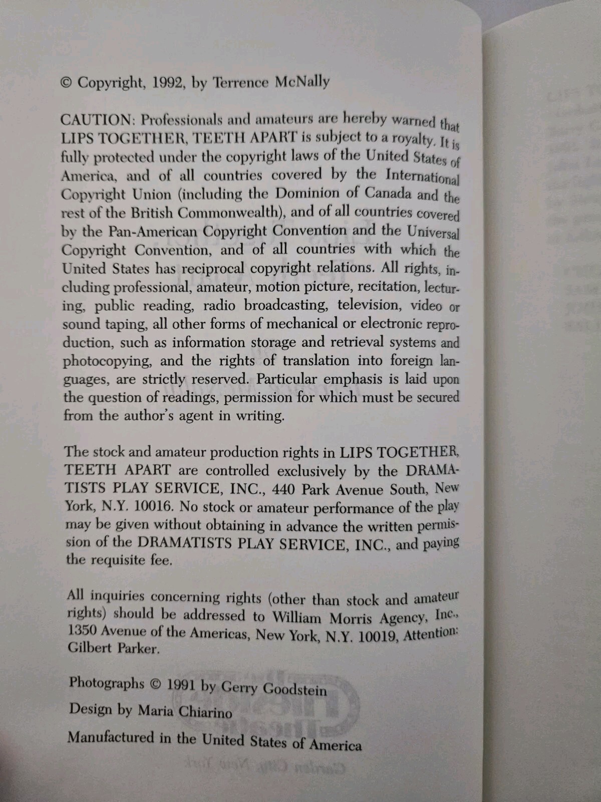 Lips Together, Teeth Apart By Terrence McNally Hardcover Book
