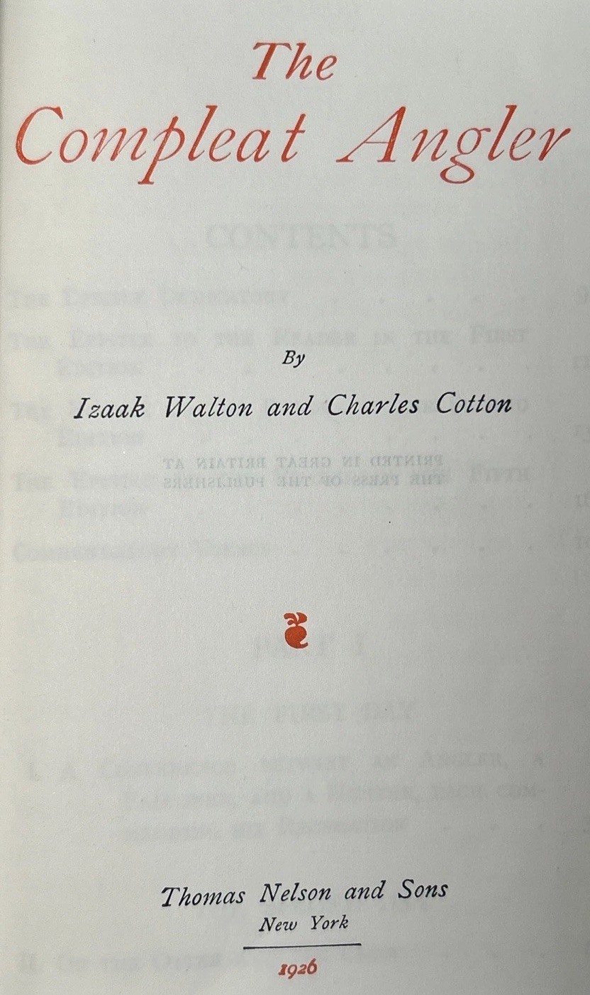 The Compleat Angler Hardback 1926 Izaak Walton Charles Cotton Fishing Book