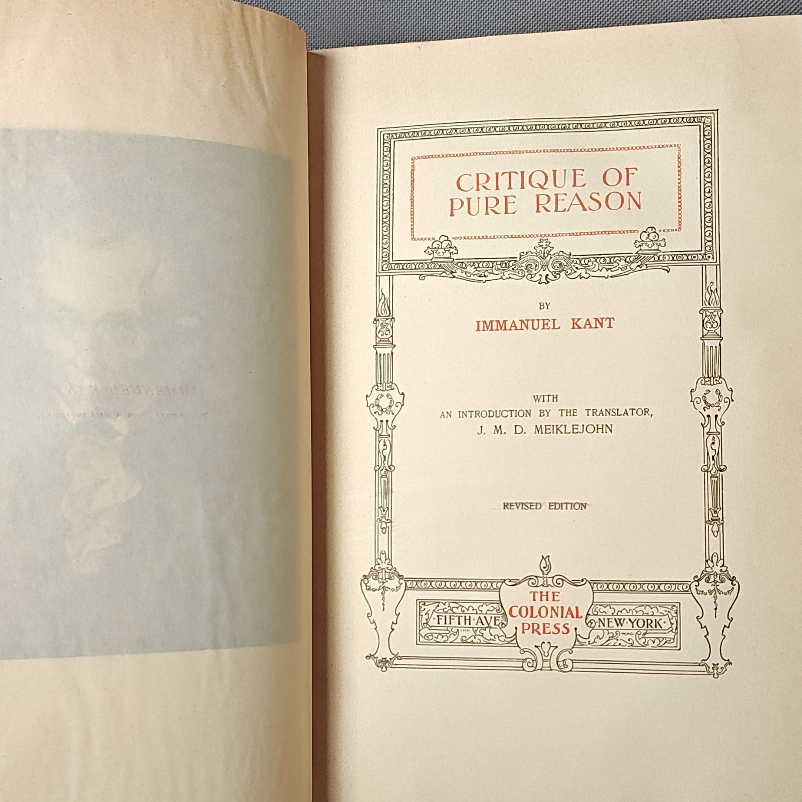 Immanuel Kant Critique of Pure Reason Colonial Press 1899 Hardcover Illustrated