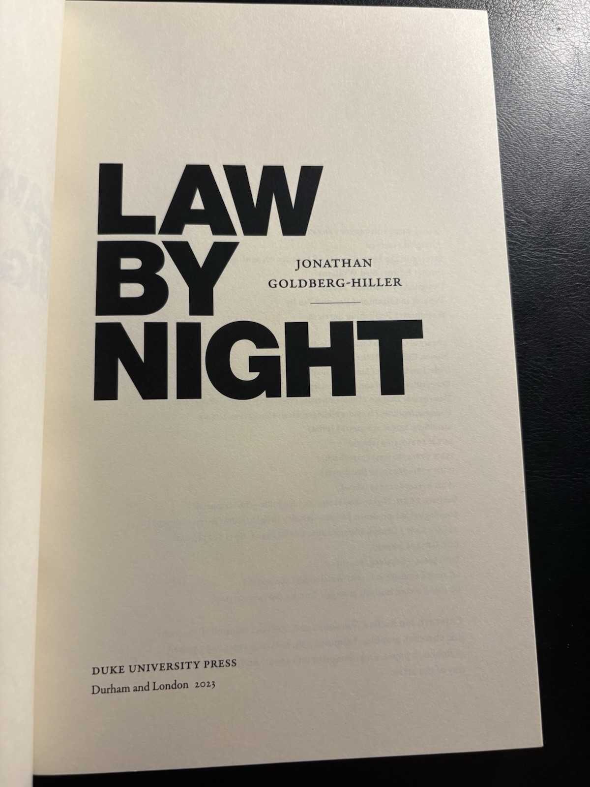 Law By Night Jonathan Goldberg-Hiller 2023 Duke University Press Legal Studies