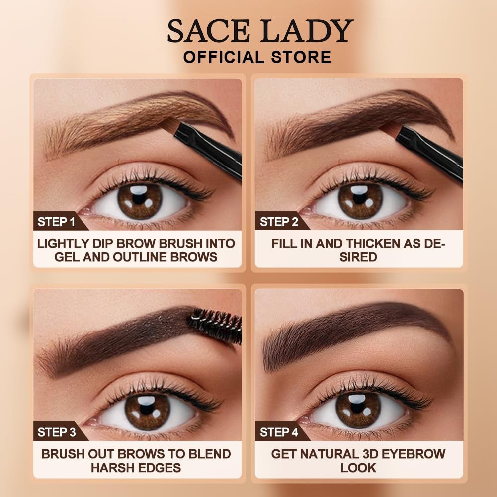 SACE LADY 3D Eyebrow Gel Long Lasting 24 0.2 Fl Oz (Pack of 1), 02 DARK BROWN