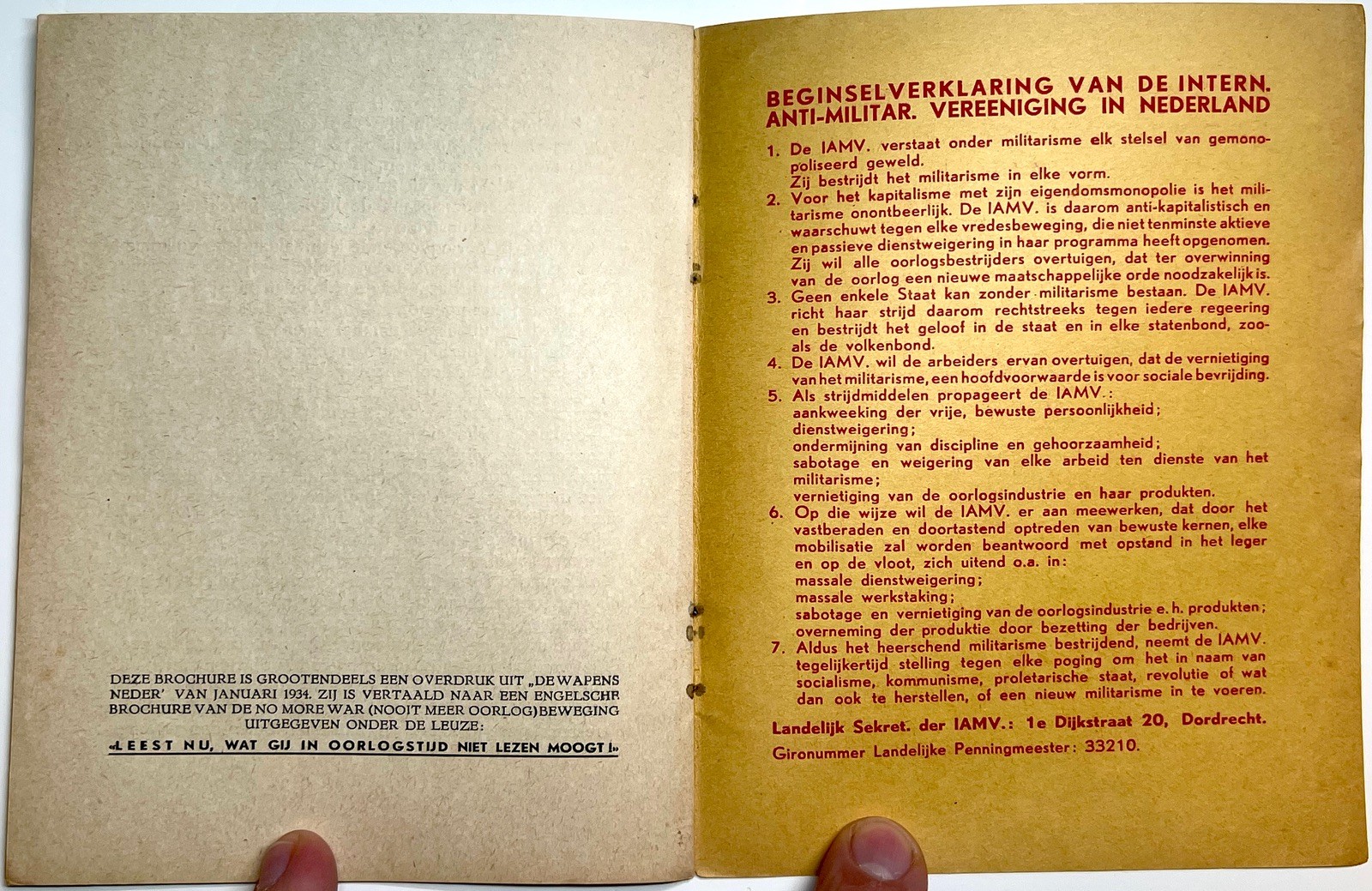 1934 EEN VERBODEN TOESPRAAK OSBORN DUTCH ANTI MILITARIST PROPAGANDA BOOKLET 1ST