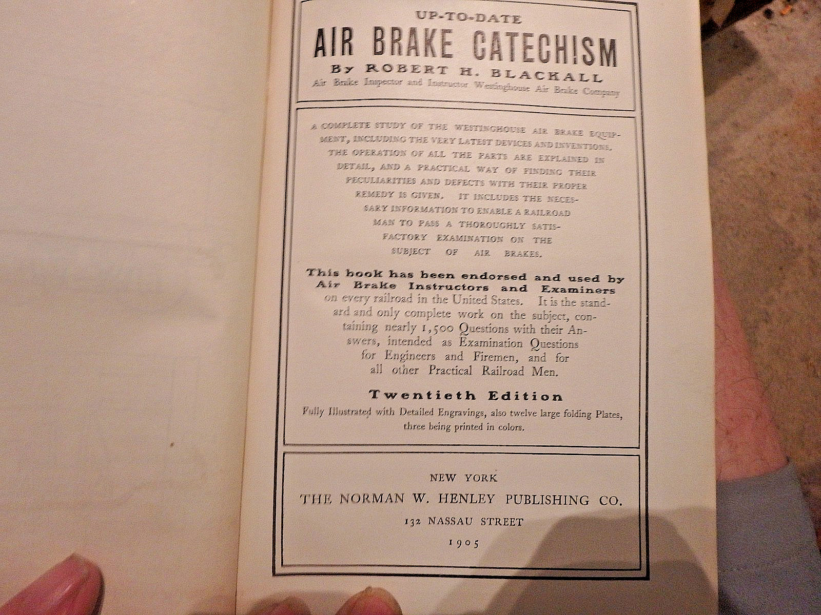 4L-1905 edition- AIR BRAKE CATECHISM by Blackall-299 pages w/ diagrams