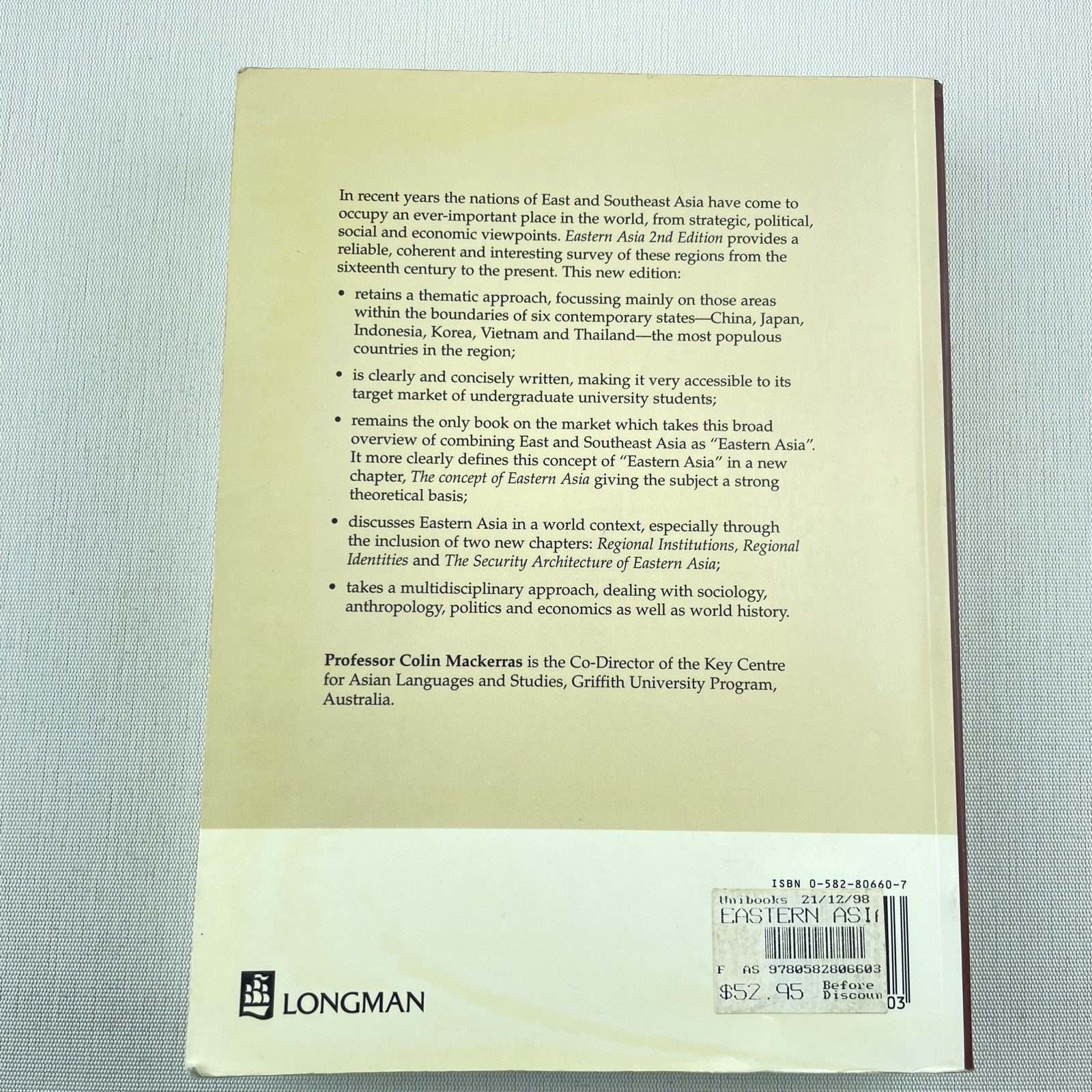 Eastern Asia Second Edition Colin Mackerras 1995 Paperback Book History Politics