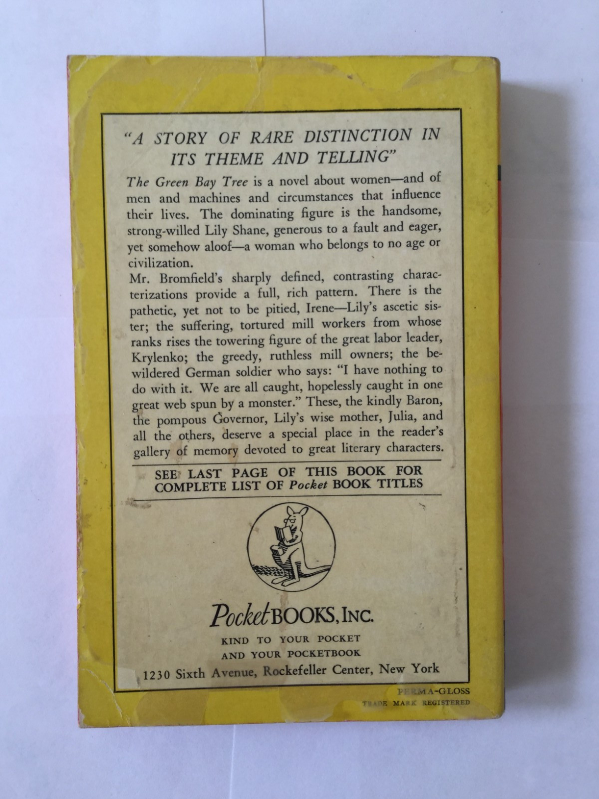 The Green Bay Tree Louis Bromfield Pocket Books 1949 P/B