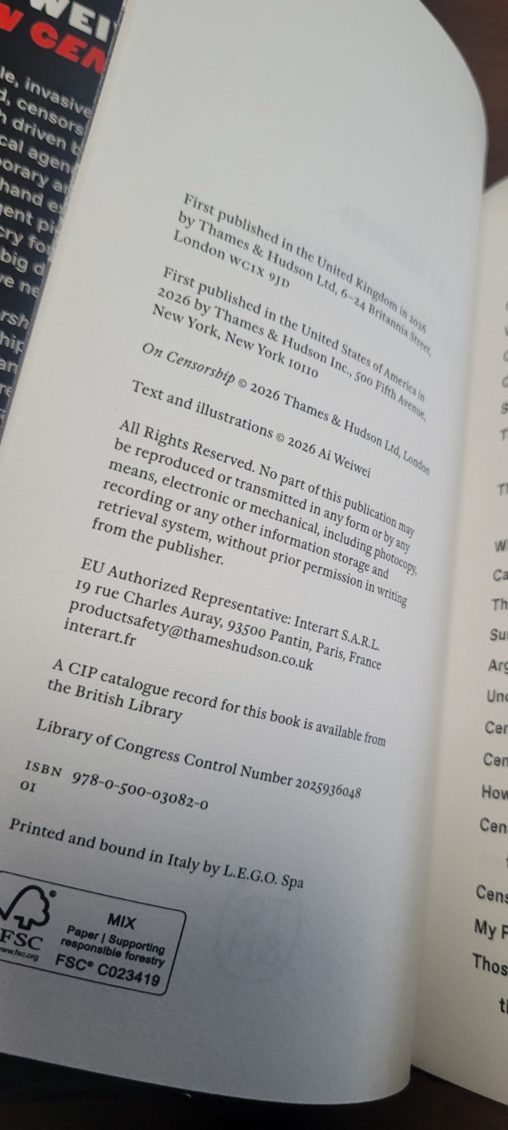 Ai Weiwei On Censorship – New Signed HB Book Autografato T&H