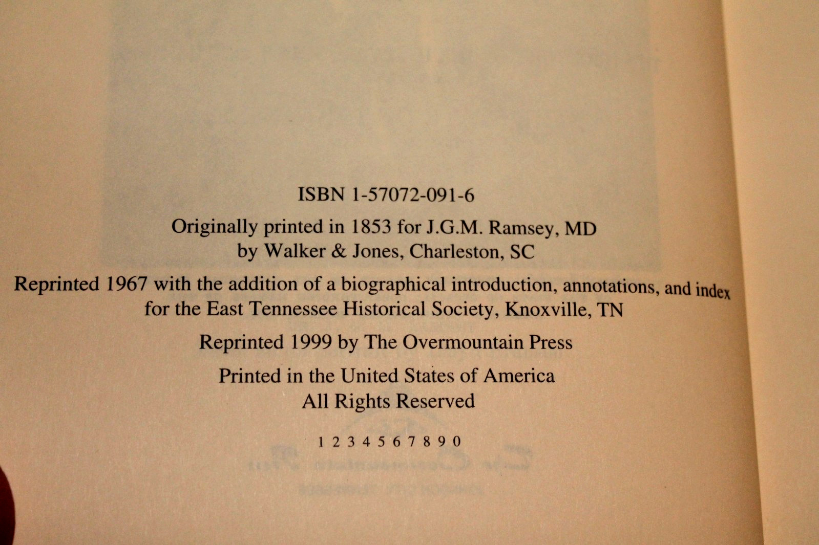 ANNALS OF TENNESSEE by J.G.M. Ramsey (1999 Overmountain Press Printing) 821 pgs