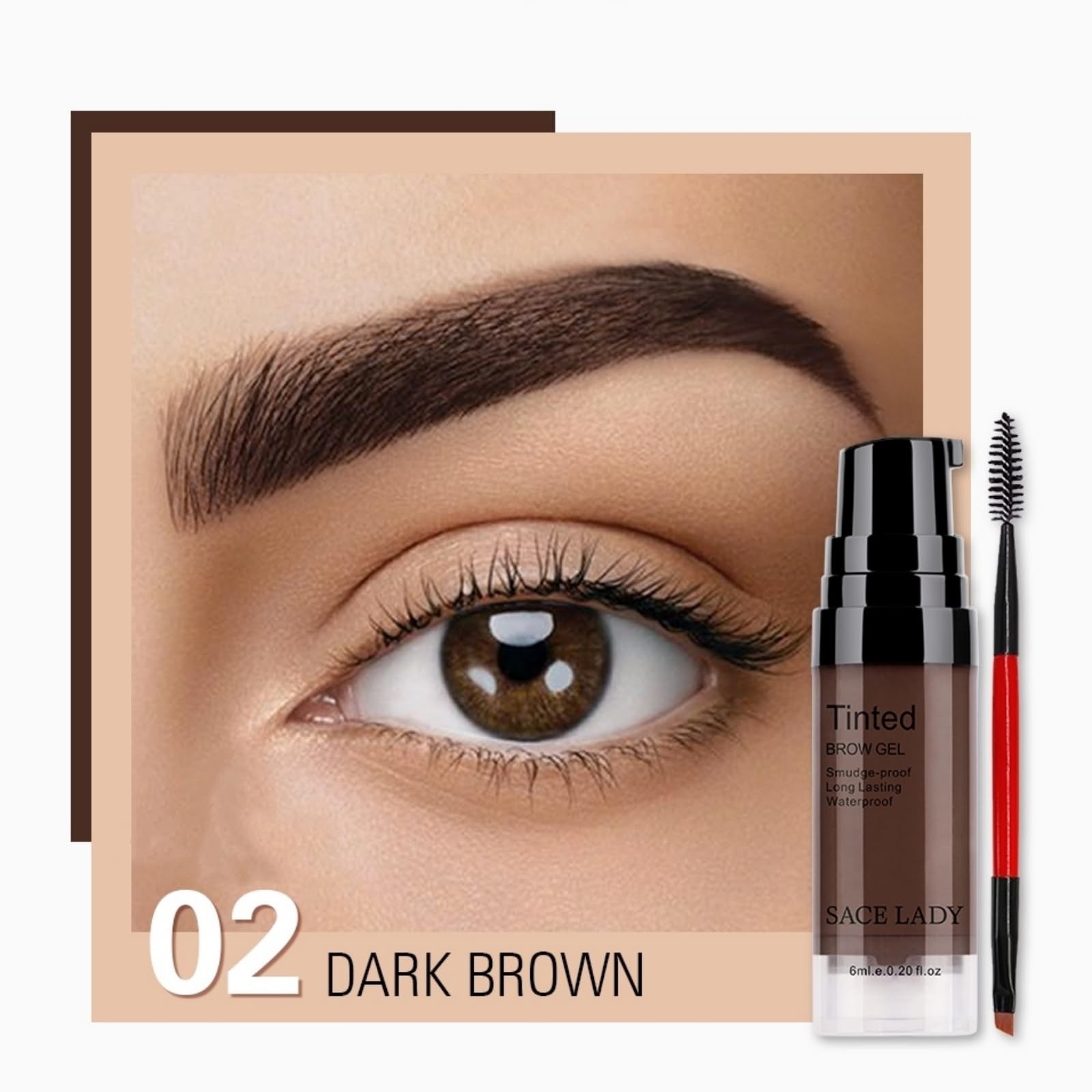 SACE LADY 3D Eyebrow Gel Long Lasting 24 0.2 Fl Oz (Pack of 1), 02 DARK BROWN