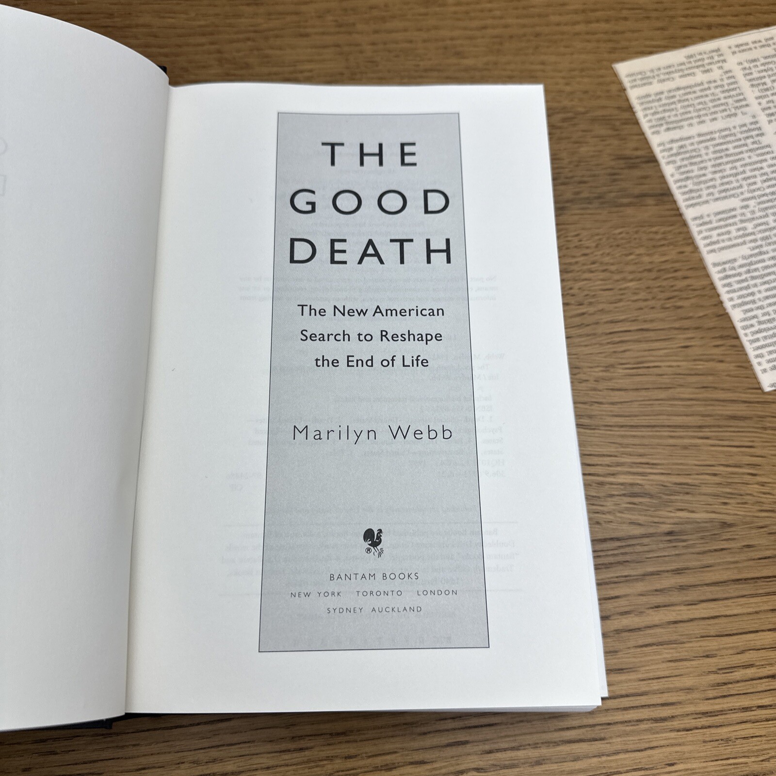 The Good Death Hardcover Signed By Marilyn Webb 1997 Bantam Books W/ Dust Jacket