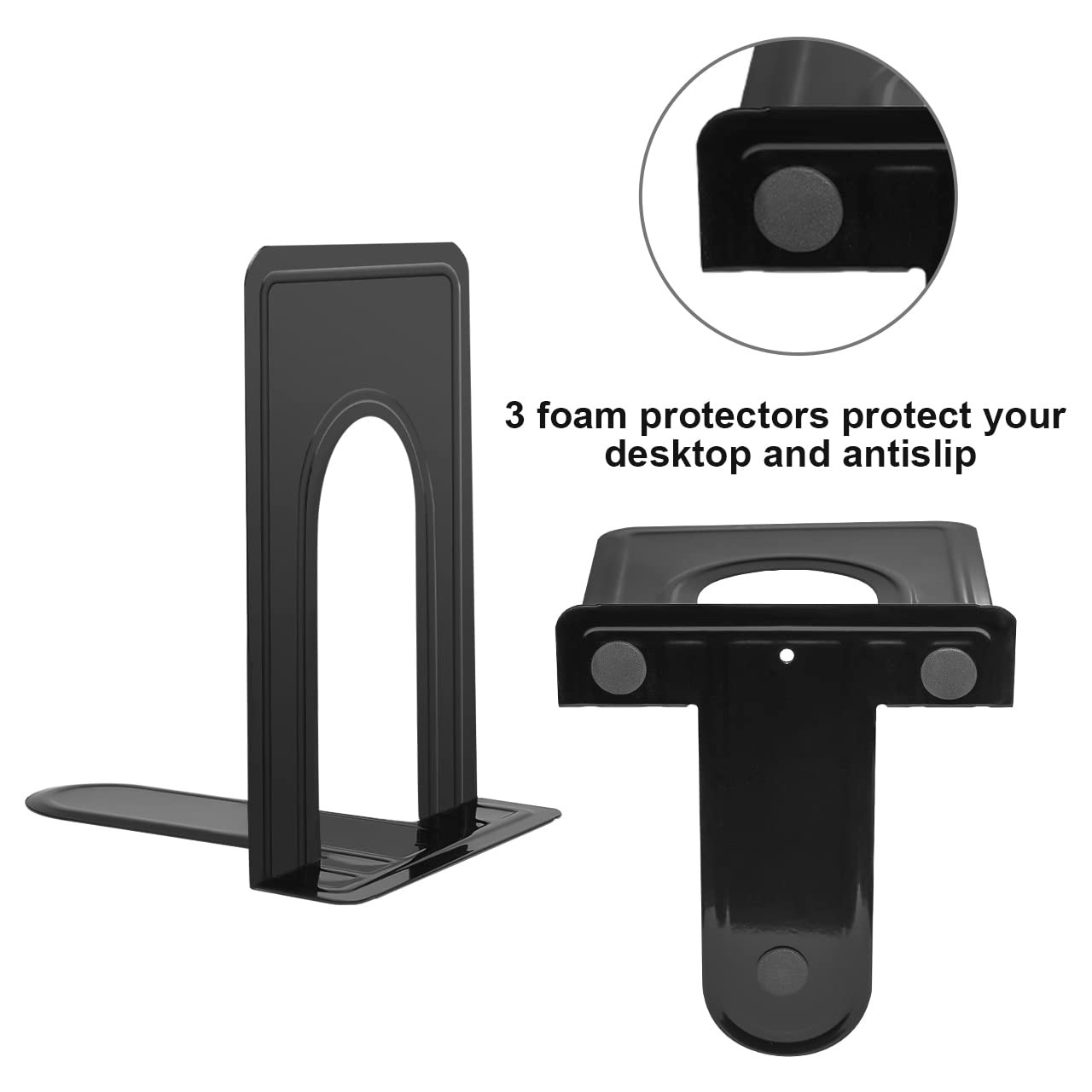 JIKIOU Book Ends Universal Premium 6.69 x 4.9 x 4.3in, 3 Pair/6 Piece-black