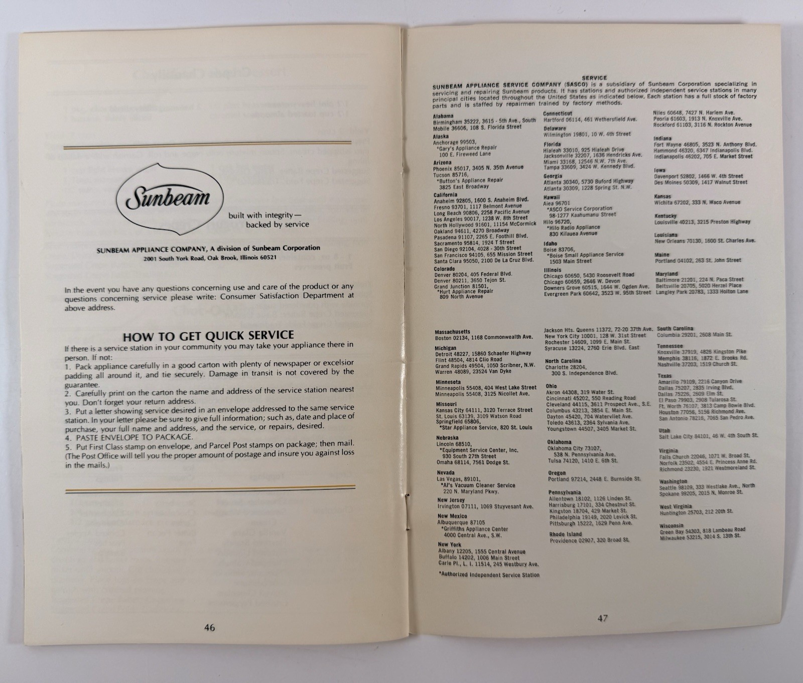 Vintage Sunbeam M’sieur Crêpe Electric Crepemaker Manual & Recipes 1976