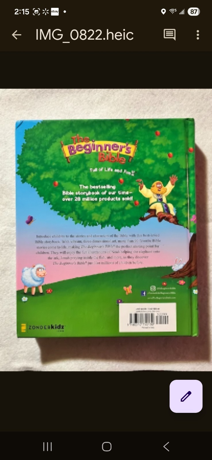 The Beginner’s Bible: Timeless Children’s Stories Hardcover/ Color Photos
