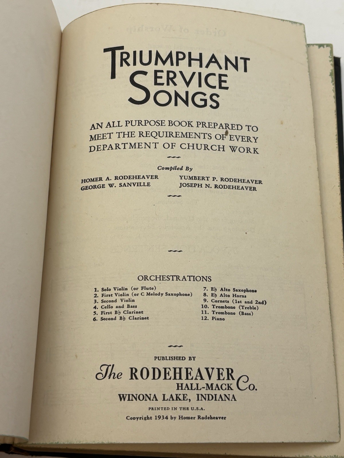 Triumphant Service Songs Copyright 1934 Rodeheaver 288 Pages Index Read More
