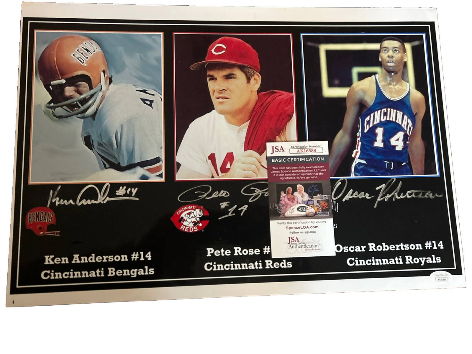 OSCAR ROBERTSON Pete Rose Ken Anderson SIGNED JSA Cinti Reds Bengals Royals