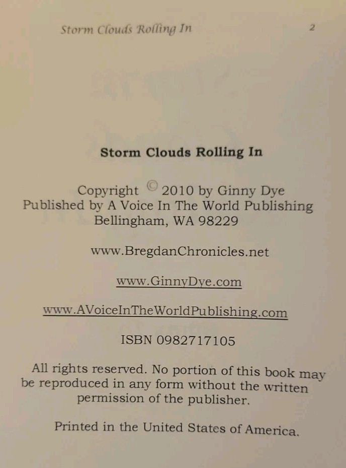 Ginny Dye The Bregdan Chronicles Storm Clouds Rolling In, On To Richmond Books