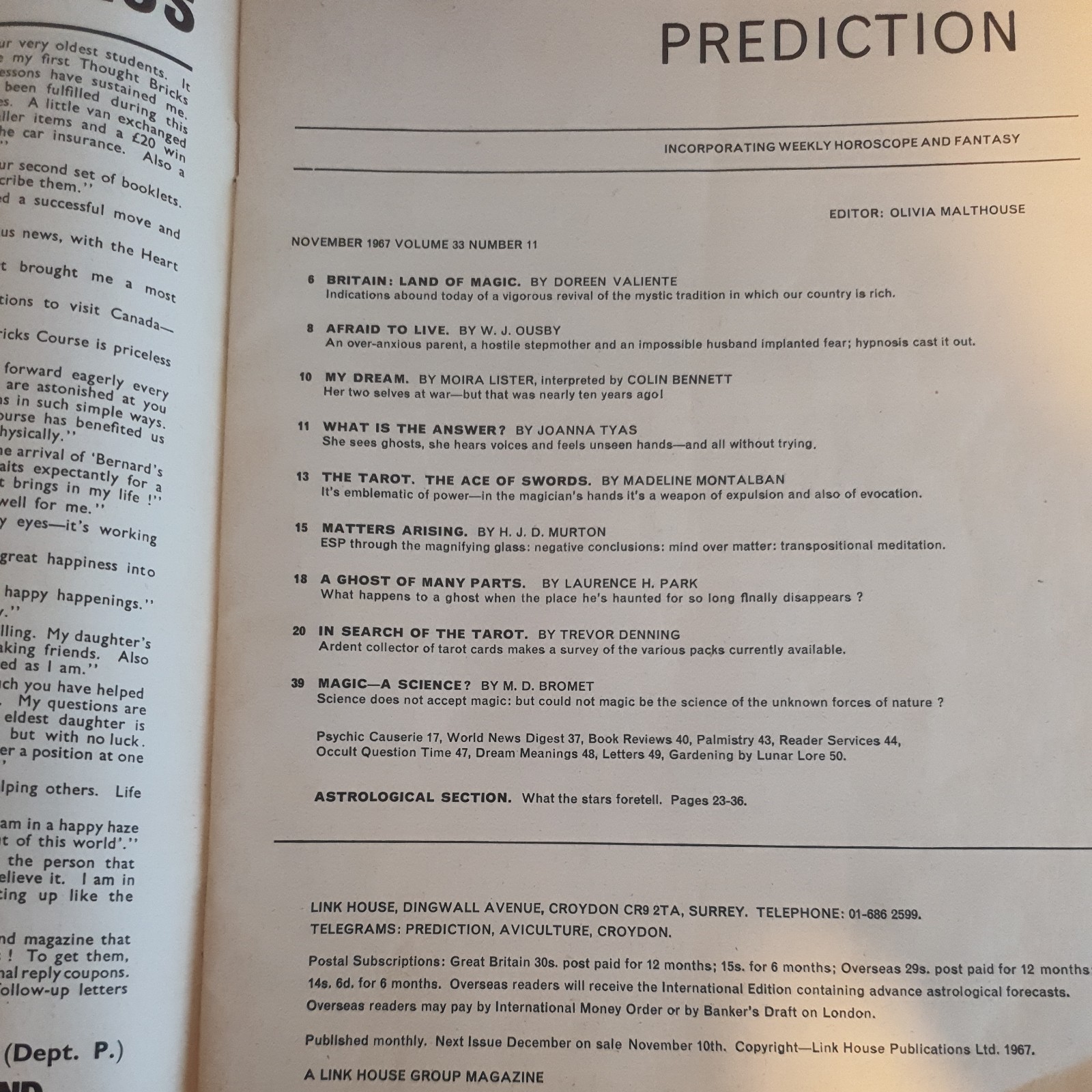 ‘Prediction’ Magazine Publication, November 1967 Volume 33 Number 11, 58 Pages
