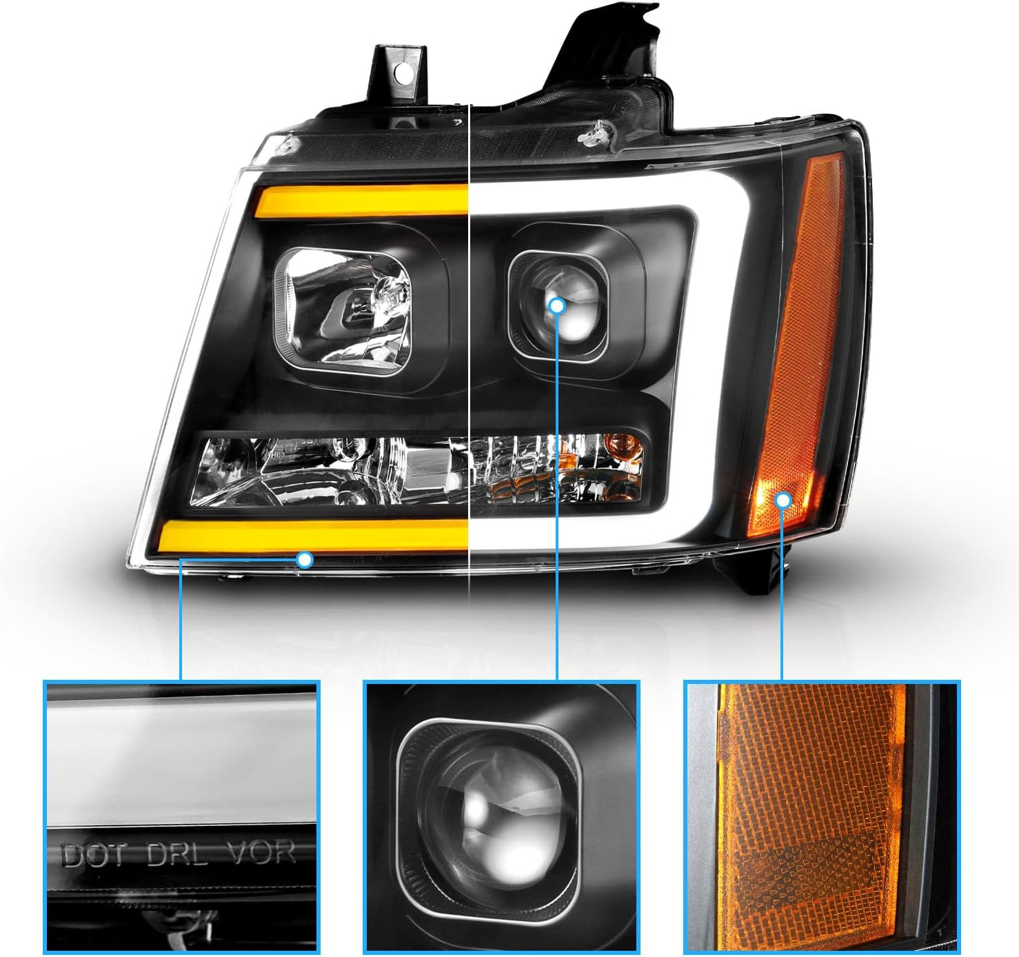 for 2007-2013 Chevy Avalanche/Suburban/Tahoe Switchback LED Tube Turn Siganl Pro