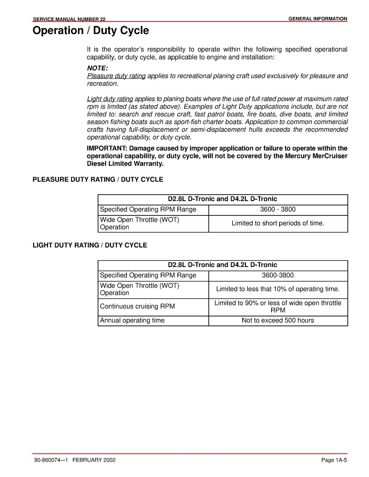 Mercury Mercruiser #22 Service Manual In-Line Diesel D2.8L D4.2L D-Tronic COVERE