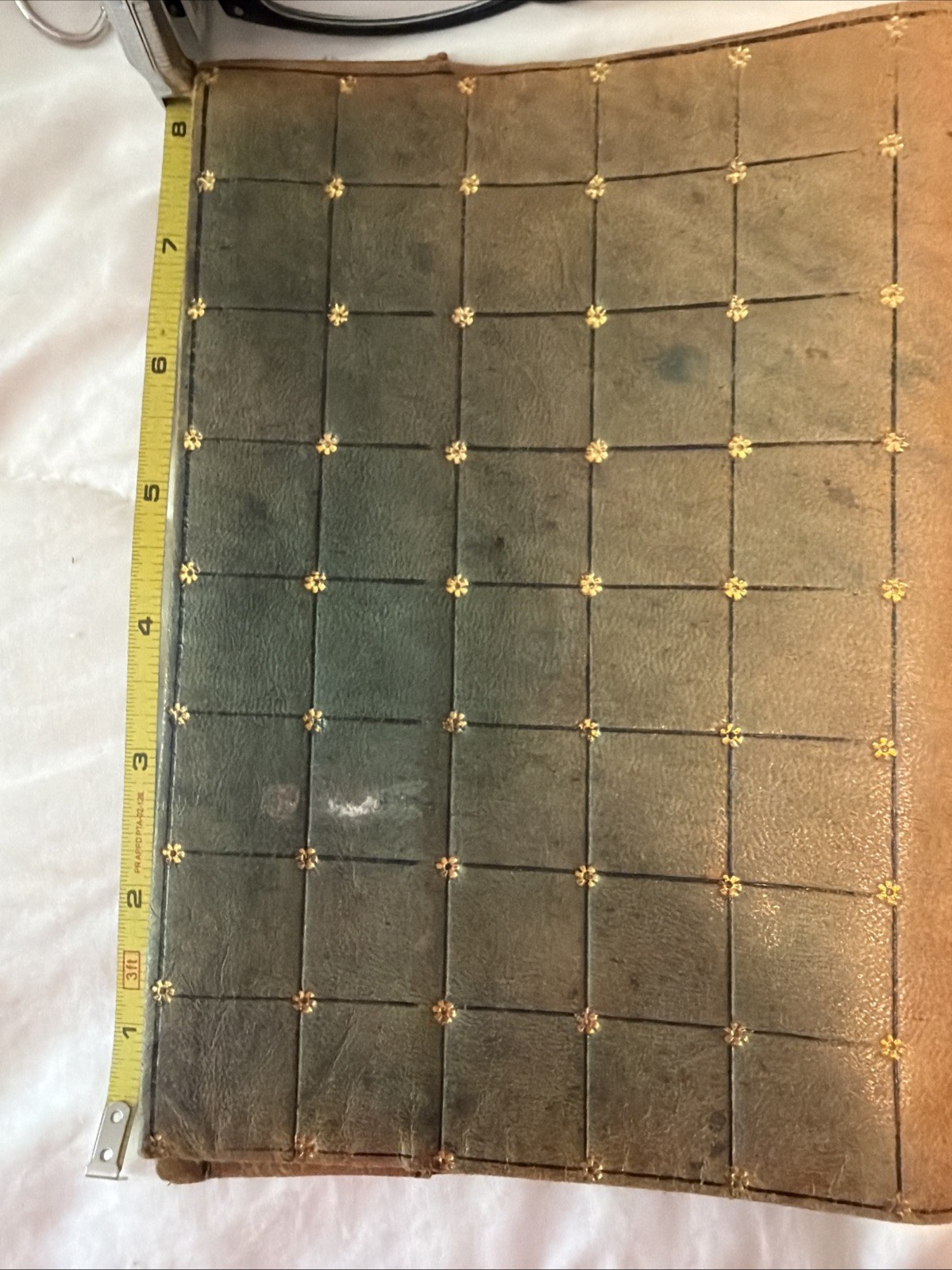 Antique Leather Book Cover with 22k Gold Inlay and Design Art